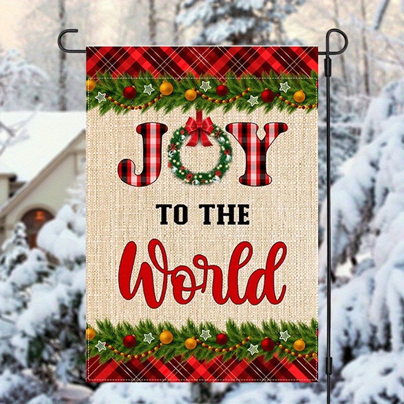 

1pc Joy To The World Christmas Garden Flag - Double Sided, Waterproof Polyester Burlap Holiday Yard Decoration, Fade Resistant, Easy To Install, All-weather, Washable 12x18 Inch