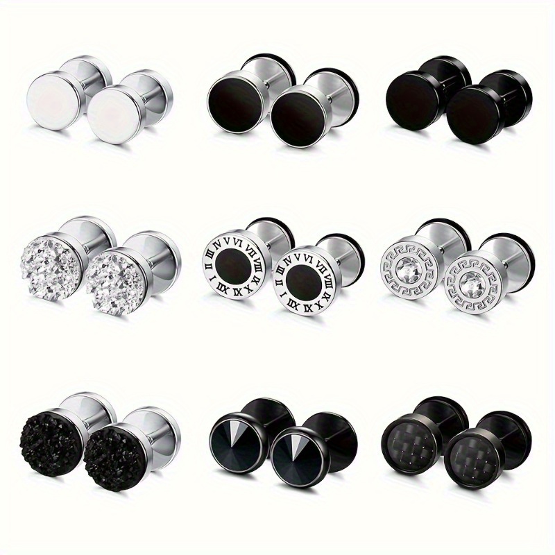 

9 Pairs/ 18 Pieces Of Titanium Steel Stud Earrings For Women And Men - Platinum Plated With Shiny - Neutral Design 9 Styles Of Round Stud Earrings - Suitable For All People And All Occasions