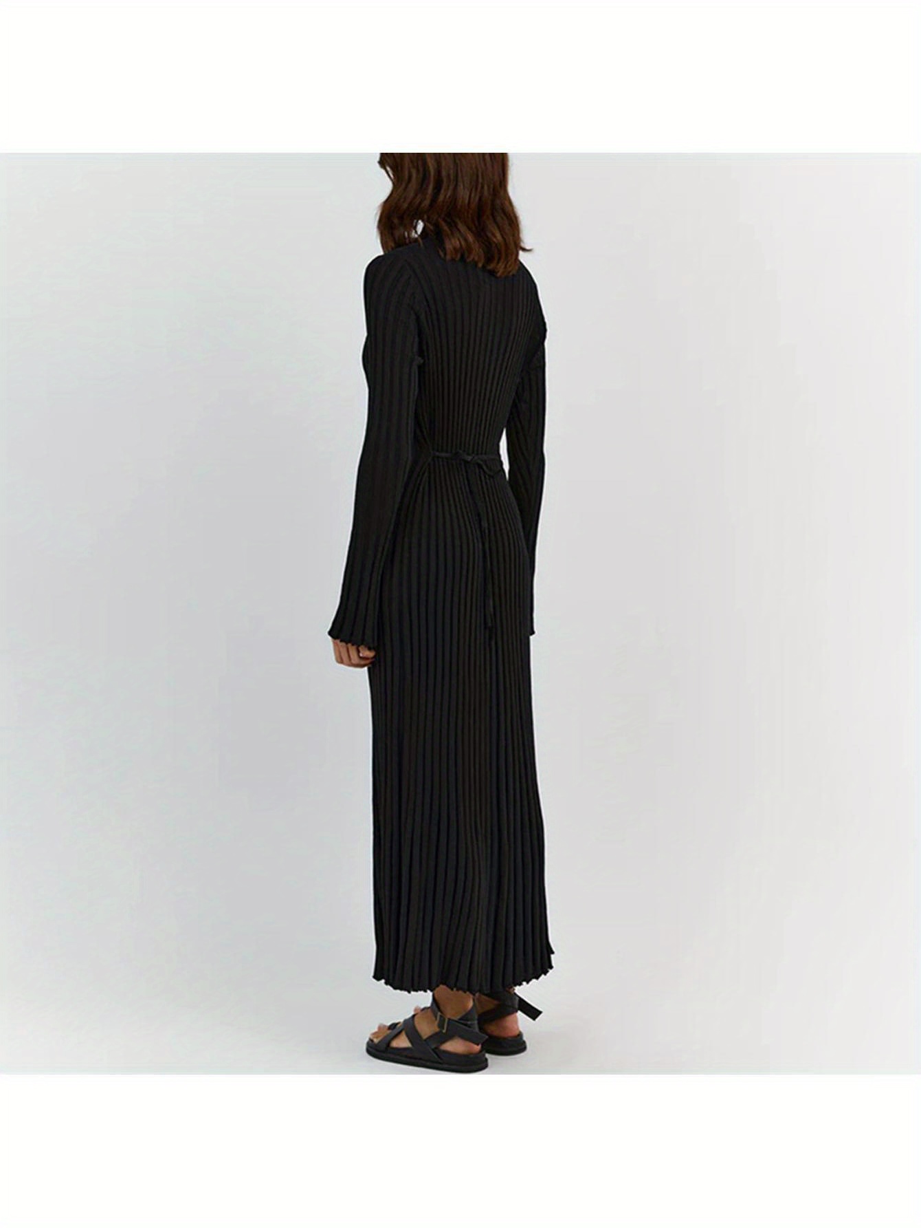 knitted dress black streetwear ECDAHICC Women's Ribbed Knit Sweater Dress Cowl Neck Bodycon Pleated Long  Sleeve A-Line Long Dress Streetwear(BL,S) A-Black at Amazon Women's Clothing  store