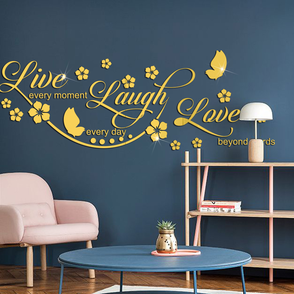 

Live Love Laugh Butterfly Flower Acrylic Mirror Sticker Three-dimensional Self-adhesive Wall Sticker-adhesive Wall Decals, Detachable Wall Sticker For Living Room Bedroom