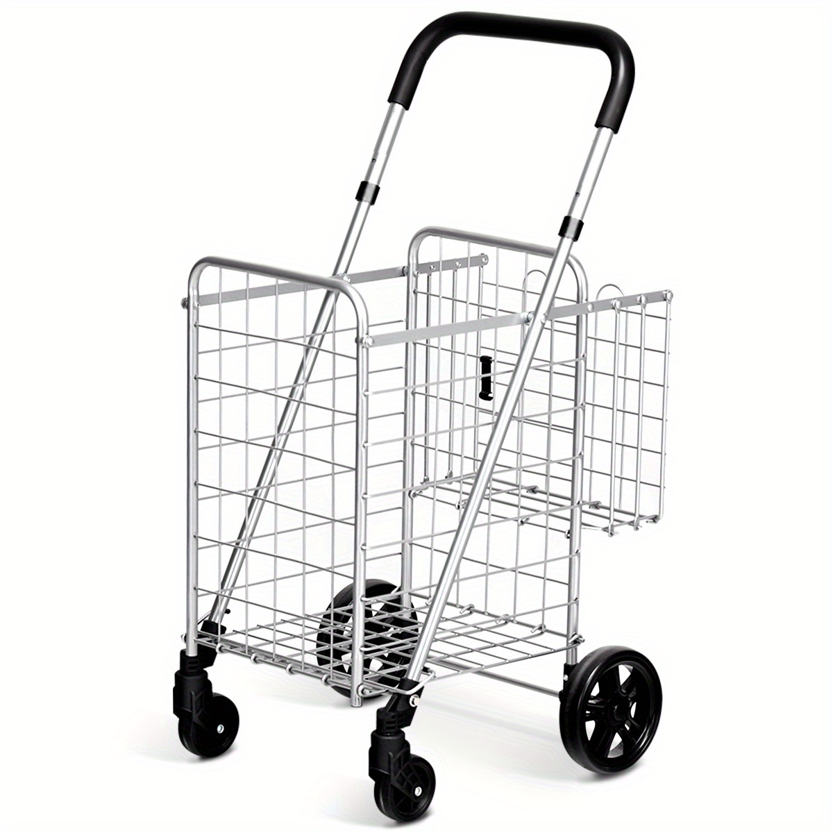 

Folding Shopping Cart Dolly Basket Rolling Utility Trolley Adjustable Handle New