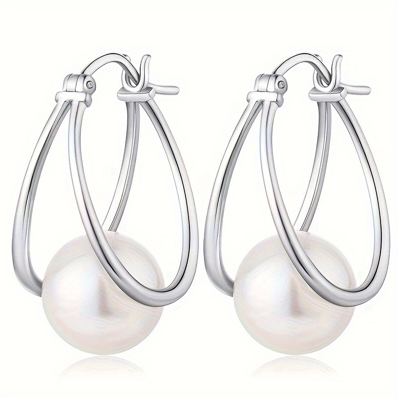E-shop 1 Paar modische Creolen für Damen, schlicht elegant mit simuliertem Einsatz, für Braut-, Hochzeits-, Verlobungs-, -Schmuck alltägliche
