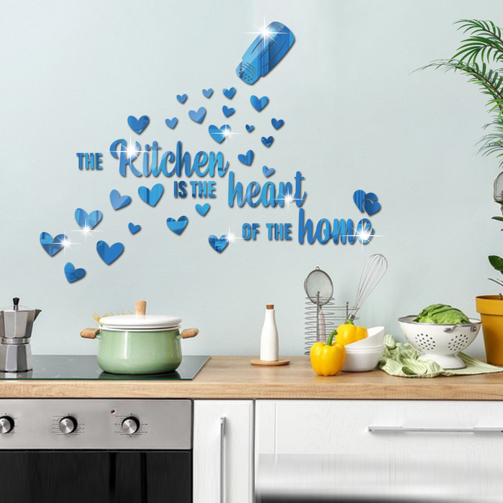 "the Kitchen Serves As Of The Household" Heart-shaped Mirror Sticker Decoration - Adhesive Wall Decals, Removable Wall Sticker For The Kitchen