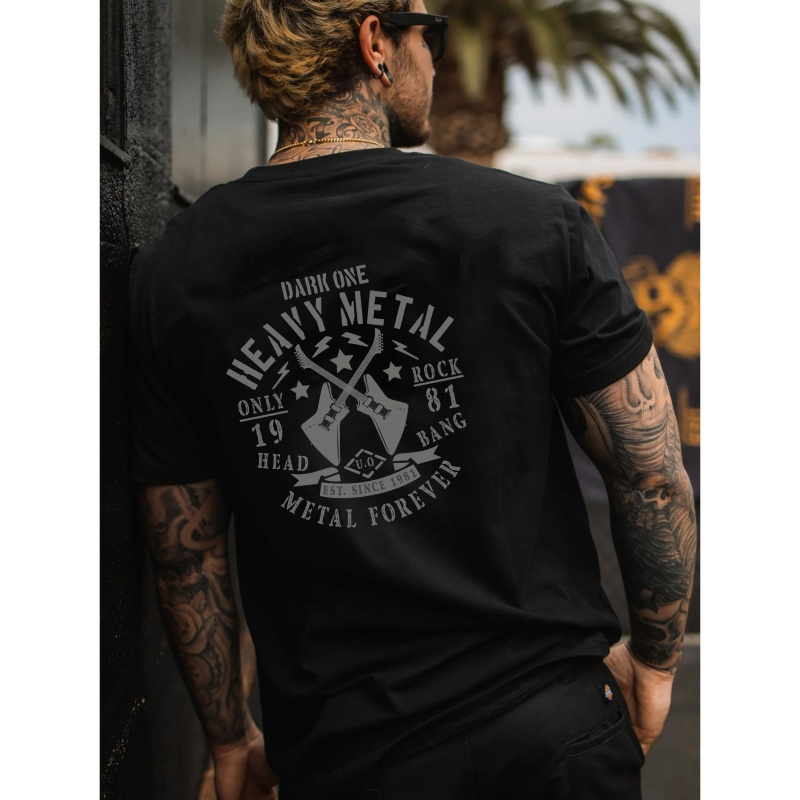 

Heavy Metal Theme Print Tee Shirt, Tees For Men, Casual Short Sleeve T-shirt For Summer