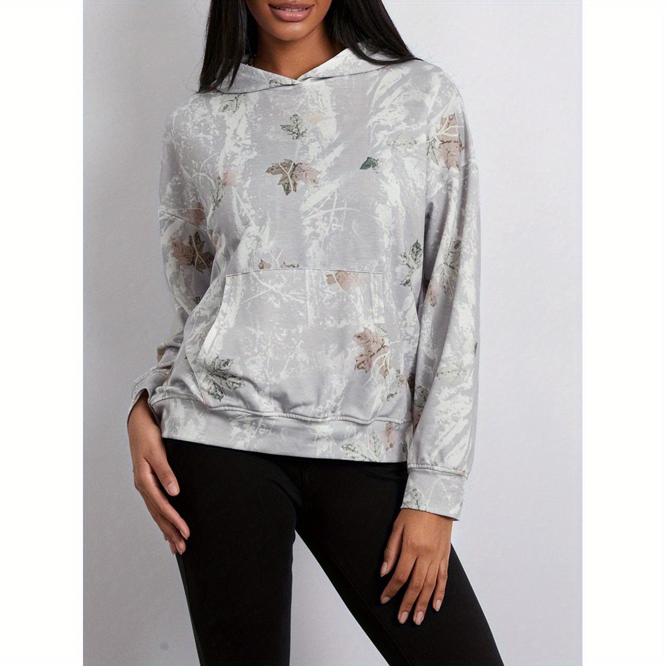 

Womens Oversized Hoodies Fashion Long Sleeve Leaf Print Baggy Sweatshirts Streetwear