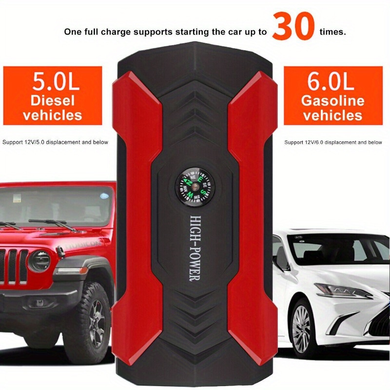 

1pc Portable Car Jump Charger, Emergency Power Supply For Cell Phone Car Motorcycle Yacht And Outdoor Activities Emergency Charger With Flashlight Compass