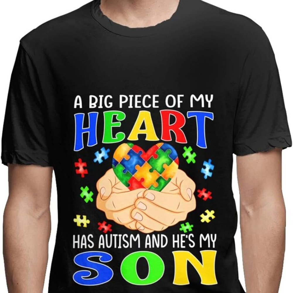 

A Big Piece Of My Heart Has Autism Men's T-shirt Crewneck T-shirt Printing Classic Short Sleeve