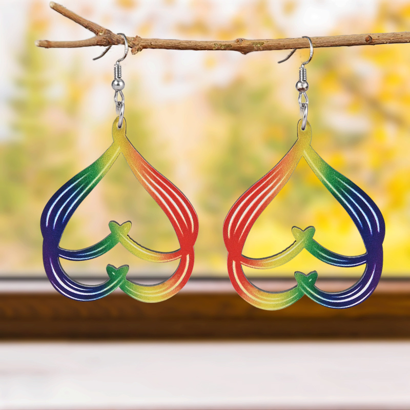 Women's Rainbow Gradient Love Heart Drop Earrings