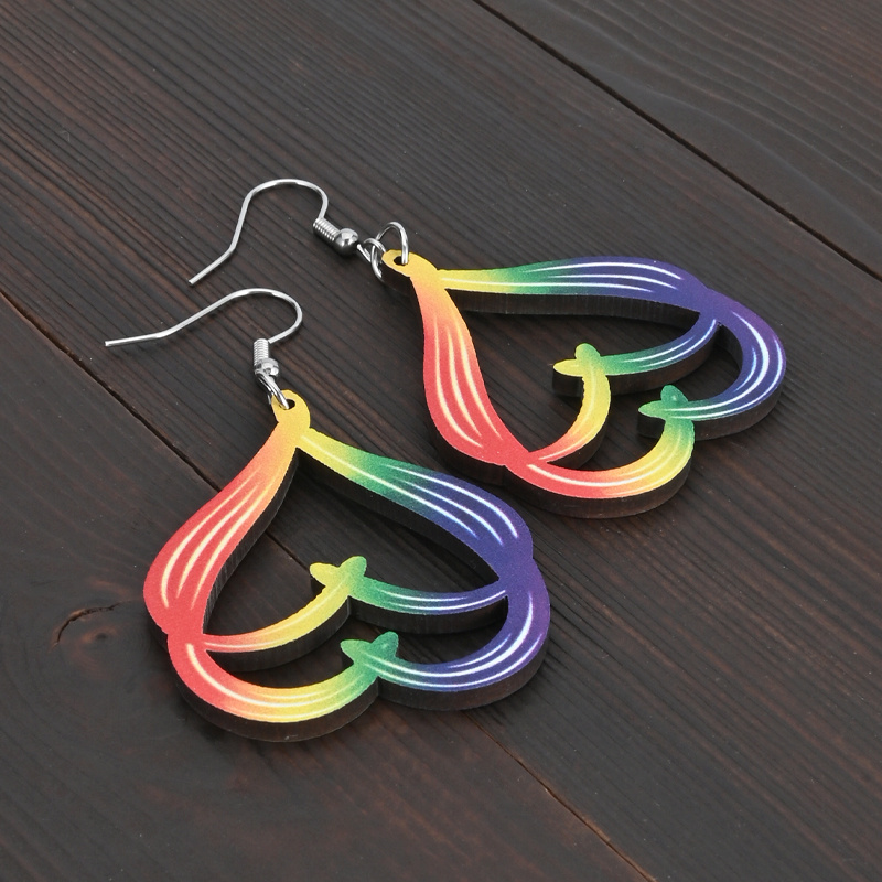 Women's Rainbow Gradient Love Heart Drop Earrings