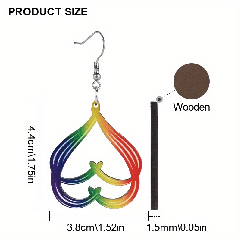 Women's Rainbow Gradient Love Heart Drop Earrings
