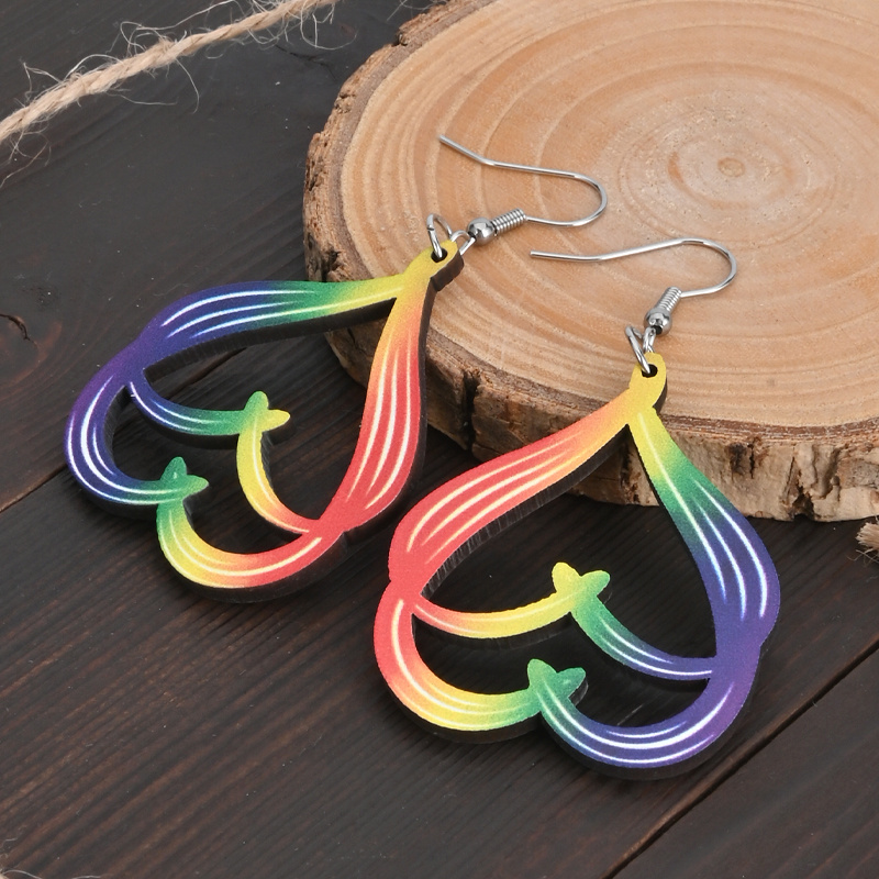Women's Rainbow Gradient Love Heart Drop Earrings