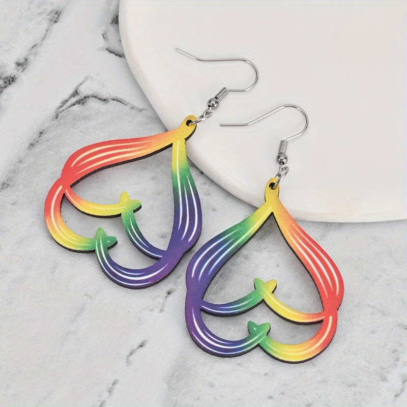 Women's Rainbow Gradient Love Heart Drop Earrings