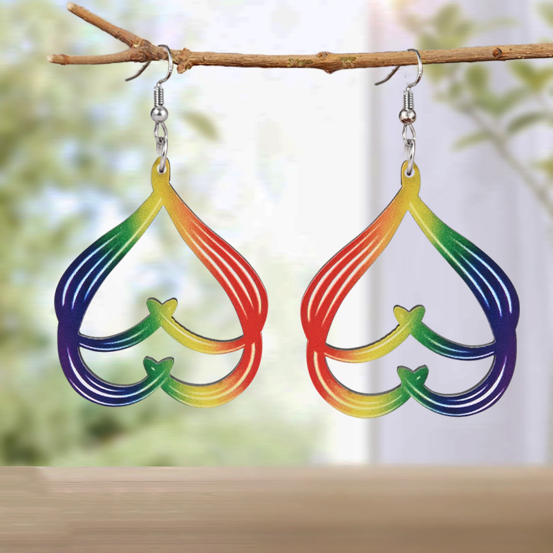 Women's Rainbow Gradient Love Heart Drop Earrings