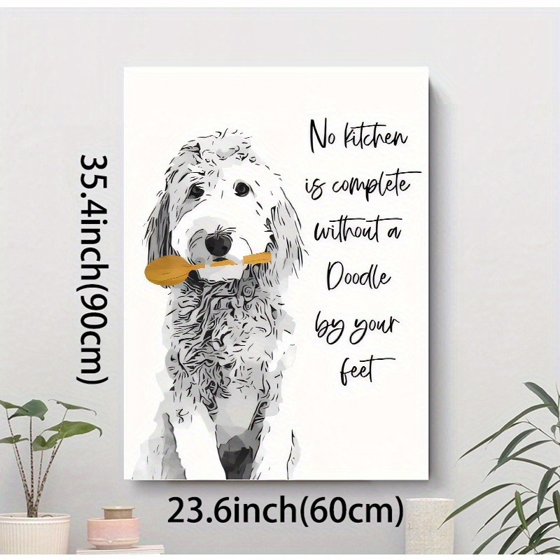 

1pc Wooden Framed Canvas Poster, Painting Doodle Dog Poster Canvas Wall Art, Ideal Gift For Bedroom Living Room Kitchen Bathroom, Hallway Office Hotel Decor, Wall Decor, Home Decor