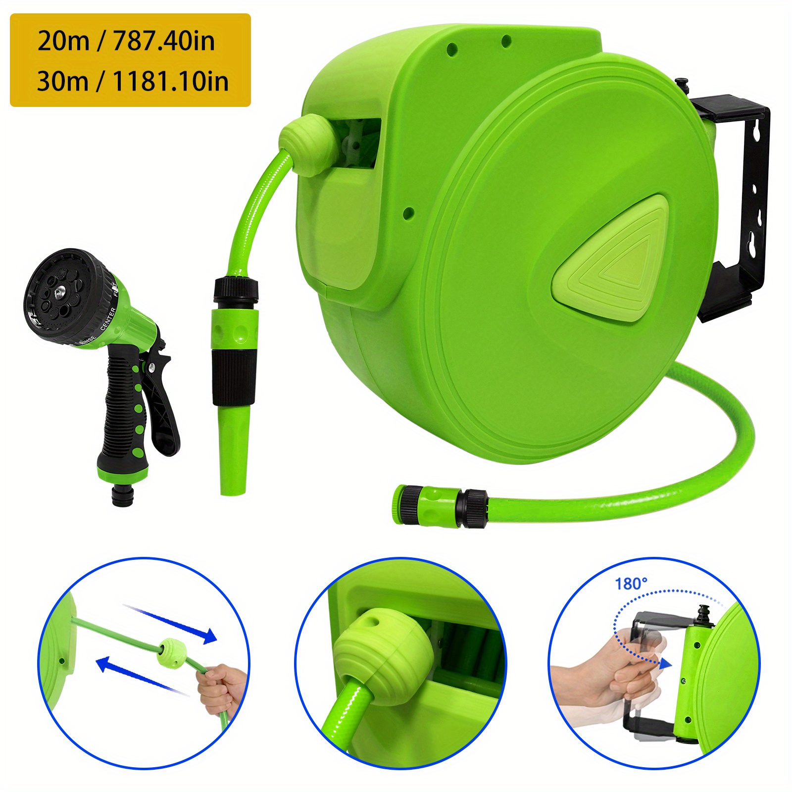 

Froadp Hose Reel Water Automatic 20m/30m With 2 M Hose Wall Mounted 180° Swivel Hose Reel 3/4 Inch Connection Garden Hose Box For Garden, Watering, Car Washing