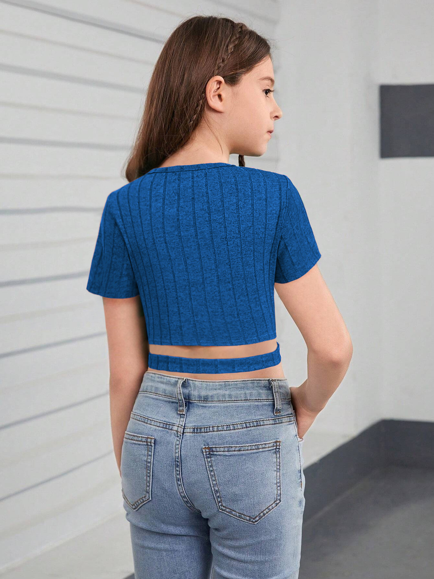 girls crisscross crop short sleeve summer tween - Temu