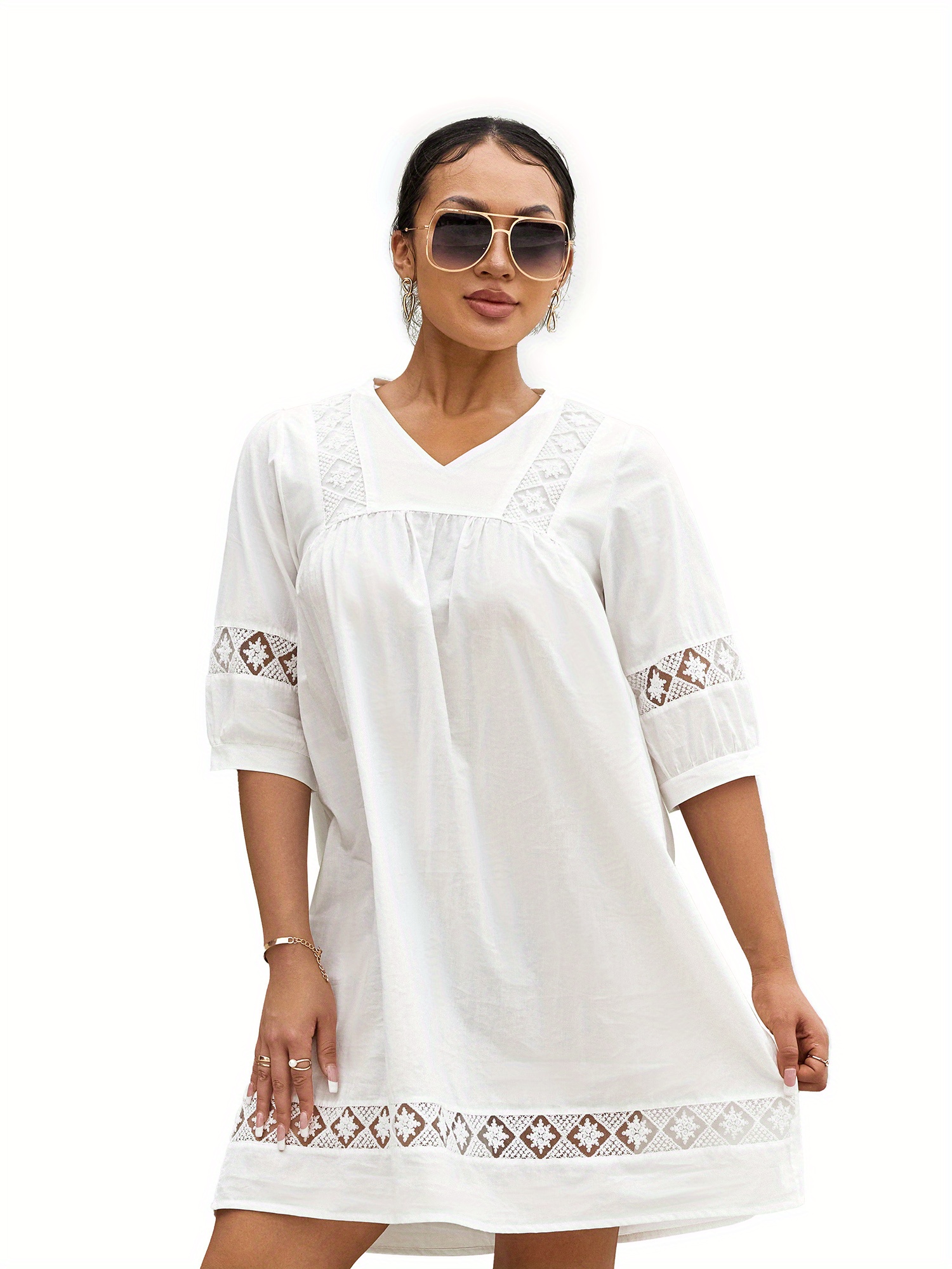 womenacute s summer mini dress bohemian half sleeve v neck - Temu