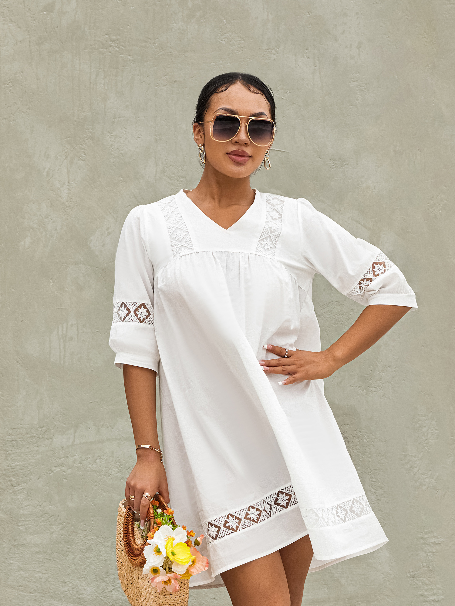 womenacute s summer mini dress bohemian half sleeve v neck - Temu