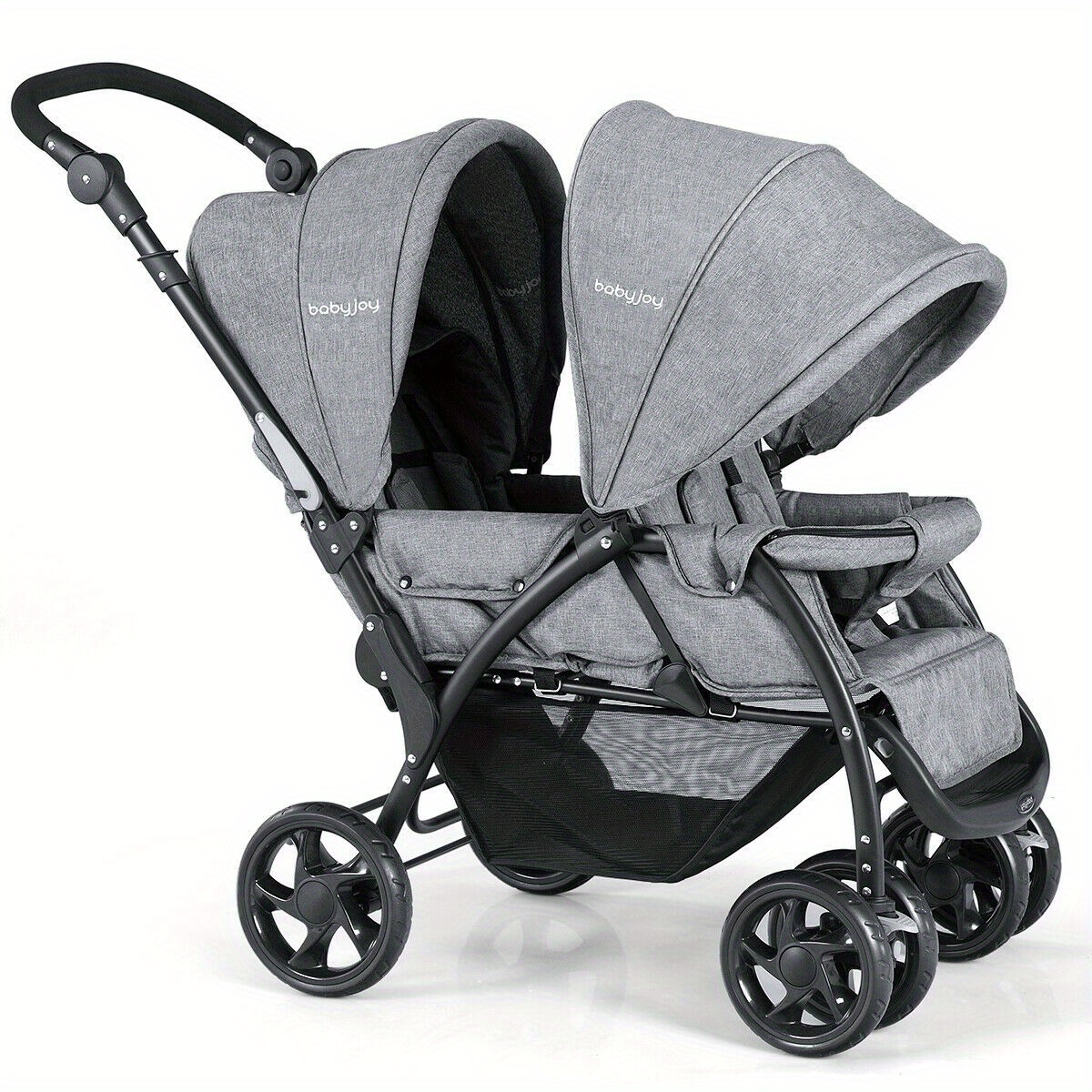 

Multigot Foldable Double Baby Stroller Lightweight Front & Back Seats Pushchair Gray