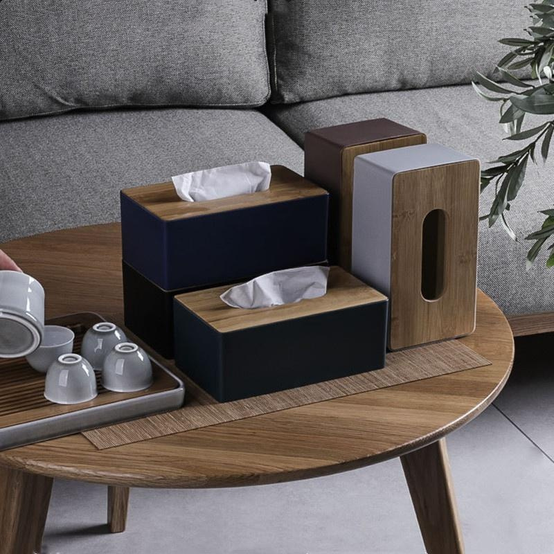 

Plastic Tissue Box Holder With Bamboo Lid - Elegant Tabletop Napkin Dispenser For Home, Office, Hotel Use