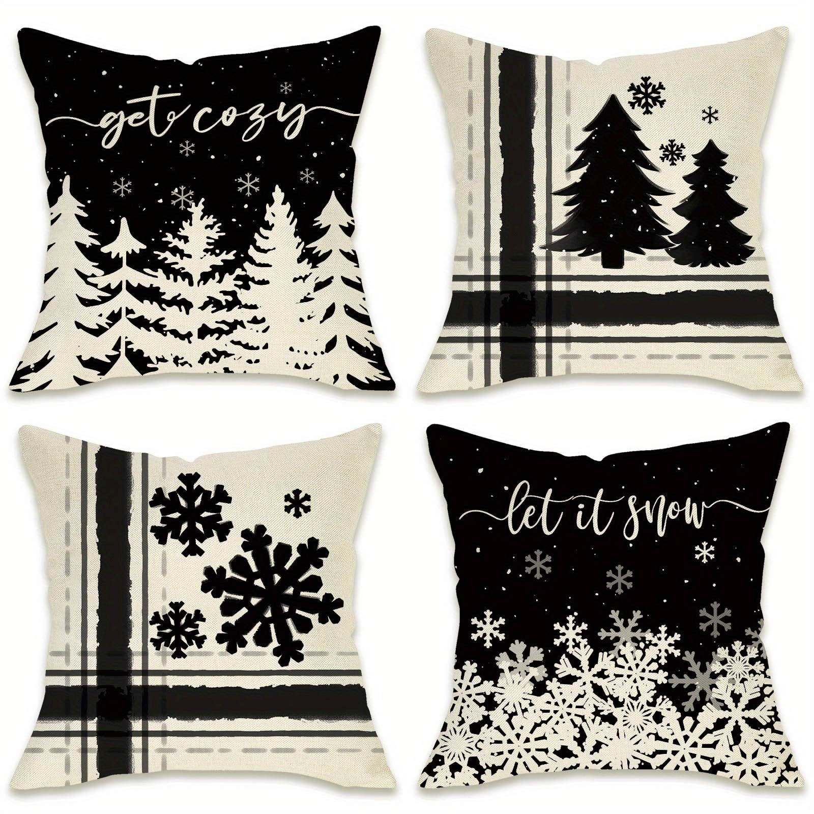 

4pcs Modern Christmas Throw Pillow Covers, 18x18 Inch, Zip Closure, Machine Washable, Polyester - Living Room & Bedroom Decor