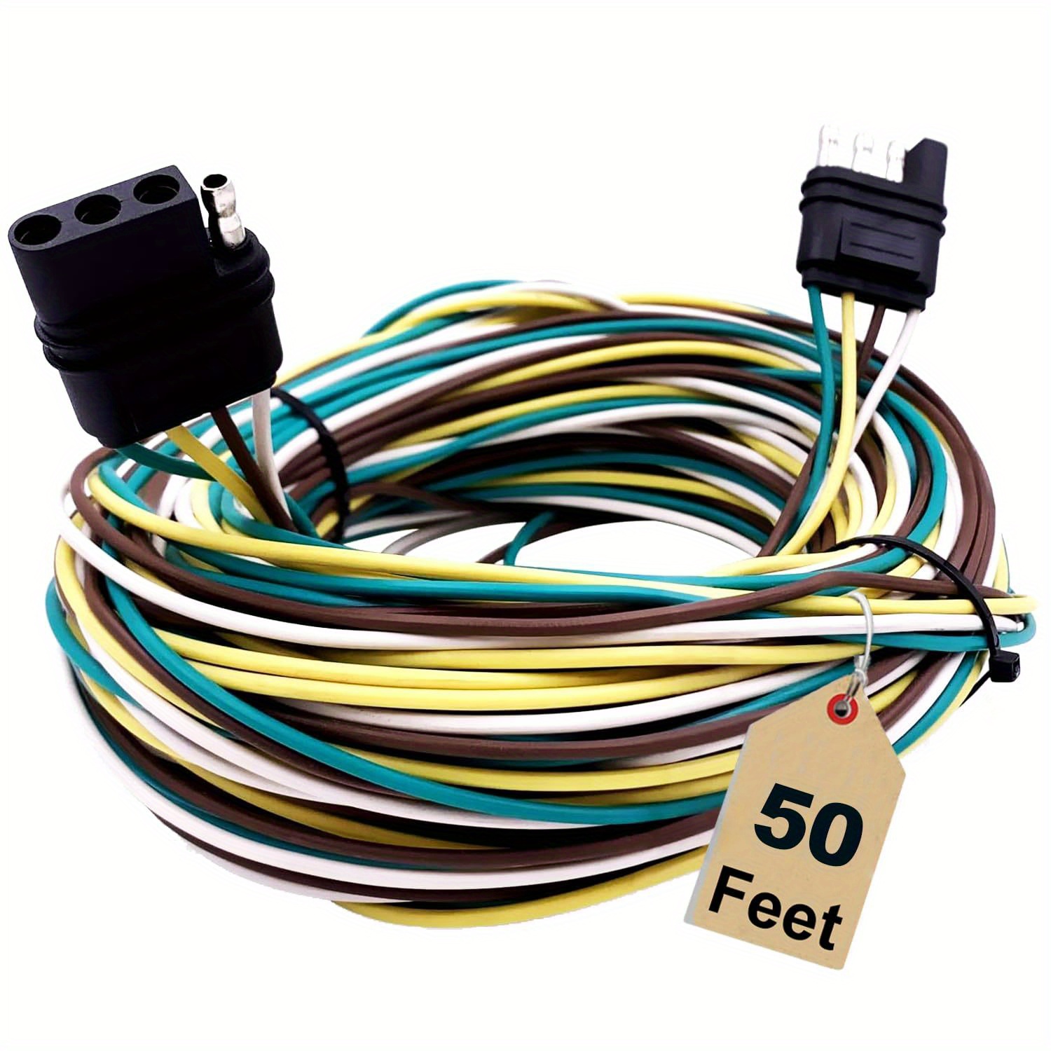 

50ft Trailer Wire Harness, Premium Towing Wiring Solution, Extended Length Boat Trailer Wiring Kit, 4 Pin 5 Wire Trailer Light Wire Brown/green/yellow/white For Rv Boat Marine