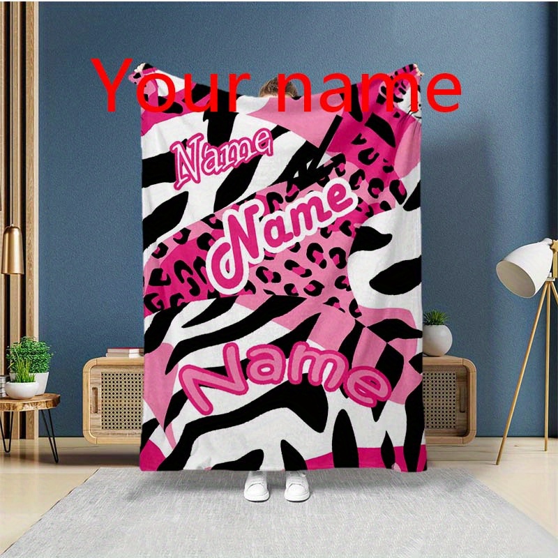 

Personalized Custom Name Blanket With Zebra And Leopard Print - Perfect Gift For Birthdays, Christmas, Home Decor, Office Naps, Camping, Travel - Contemporary Style With Theme - All Seasons