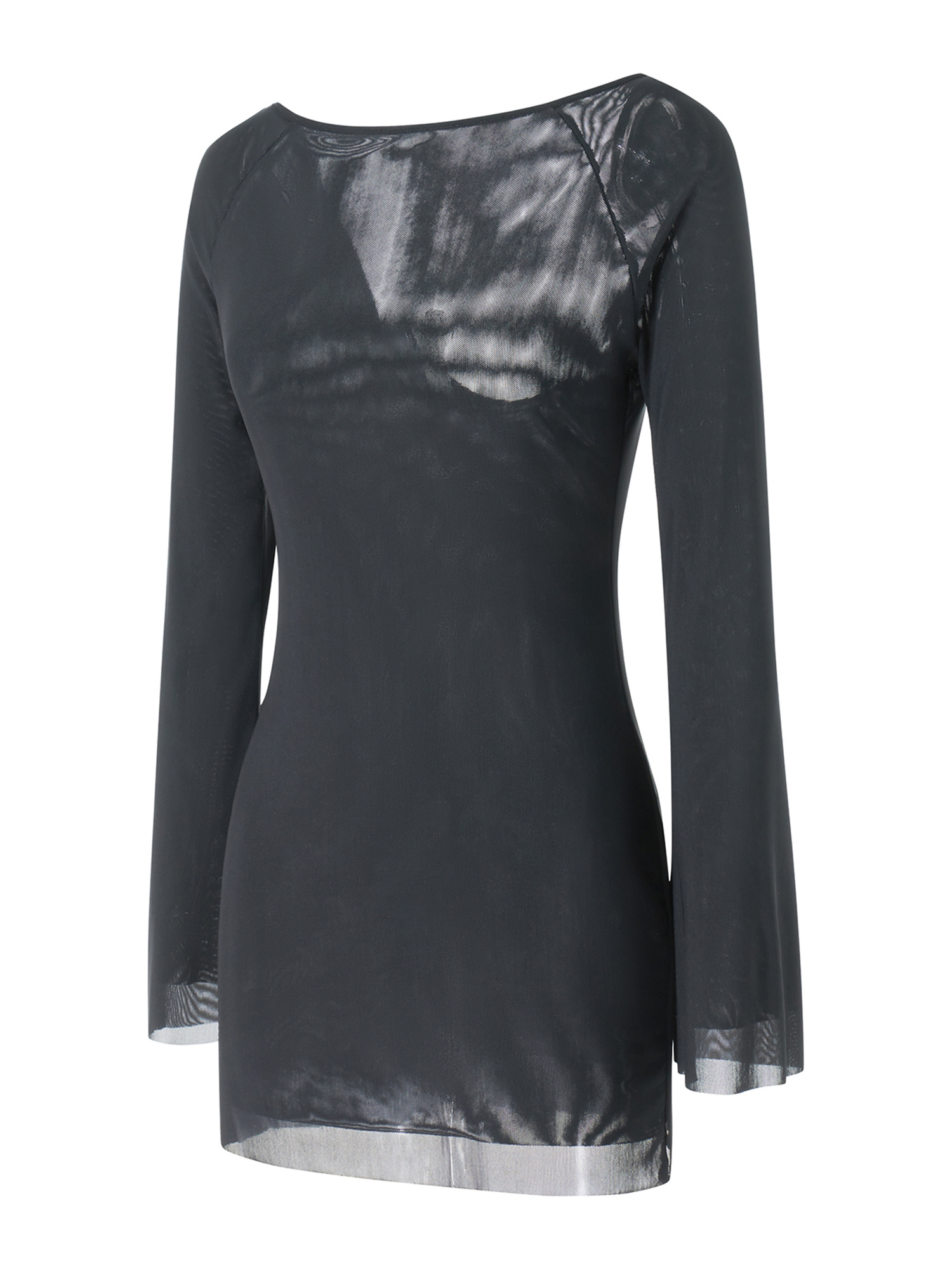 knee length dresses for ladies Cute Black Long Sleeve Ruffle Mini Dress main image 0