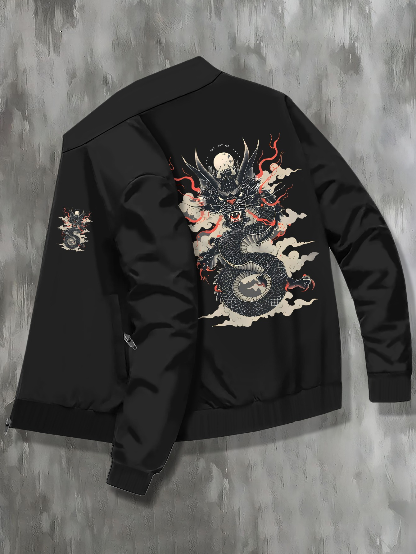 mens plus size anime dragon pattern print stand collar - Temu