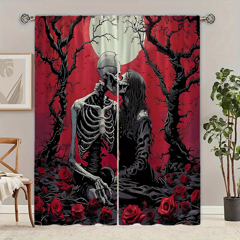 

Rose Blackout Curtain Panels - Knit Polyester Fabric With Rod Pocket, 2pcs Contemporary Style Curtains For Bedroom And Living Room, Machine Washable, Patterned Drapes For Home Decor