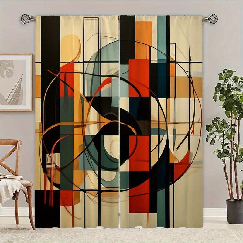 

Contemporary Abstract Line Blackout Curtain Set - 2pcs Knit Polyester Doorway Curtains For Living Room With Tie Back - Fashion Themed Machine Washable Home And Bedroom Decor