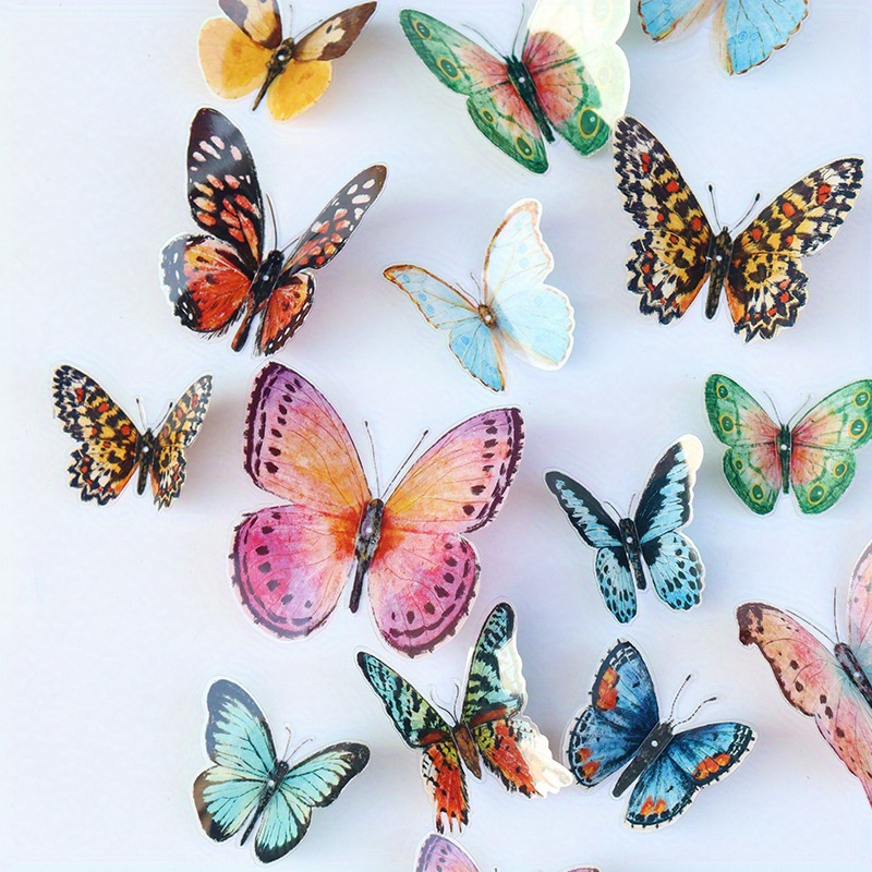 TEMU Ensemble de décoration de papillons aquarelle 36 pièces - Papillons 3D réalistes pour mariages, autocollants muraux et peintures murales,