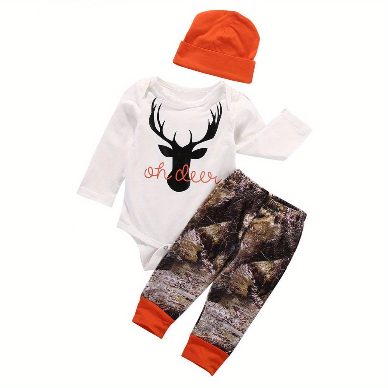 

Piece Newborn Babys Clothes Cartoon Antlers Long Sleeve Jumpsuit Personality Print Long Pants With Hat