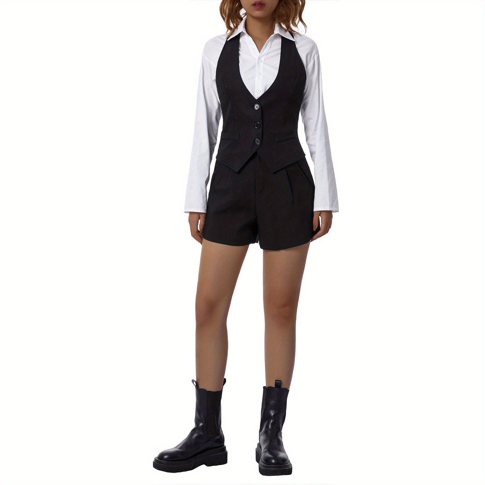 

Women Waistcoat Vests, Vintage Sleeveless V Neck Button Down Dressy Suit Blazer Vest