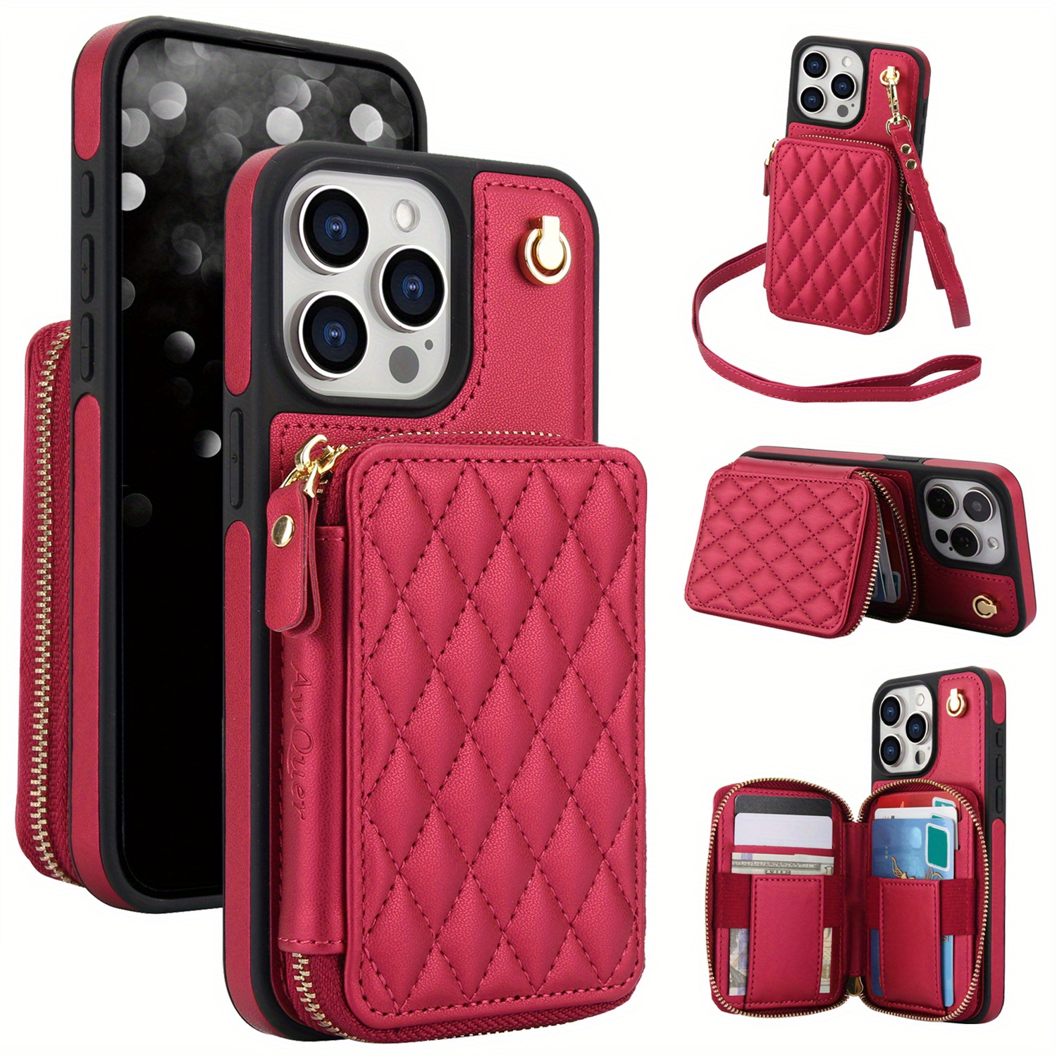 AWQUER Crossbody Faux Leather Case for iPhone Models 16E, 16, 15, 14, 13, 12, 11 Pro, X, XS Max, XR, 8, 7 Plus, SE 5G from 2024, 2022, And 2020, Featuring a Wrist Strap, Zipper Wallet, And Card Slot for Both Men And Women.