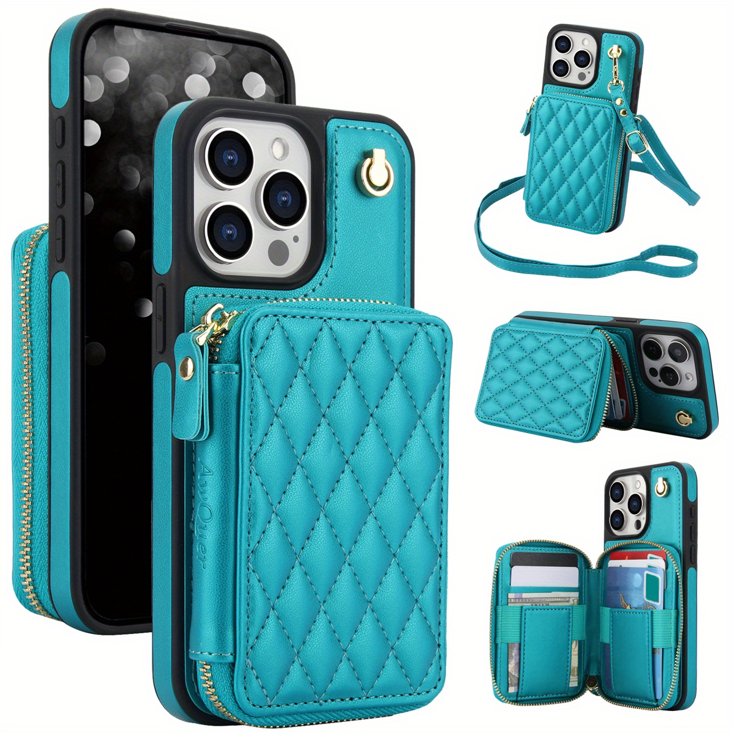 AWQUER Crossbody Faux Leather Case for iPhone Models 16E, 16, 15, 14, 13, 12, 11 Pro, X, XS Max, XR, 8, 7 Plus, SE 5G from 2024, 2022, And 2020, Featuring a Wrist Strap, Zipper Wallet, And Card Slot for Both Men And Women.