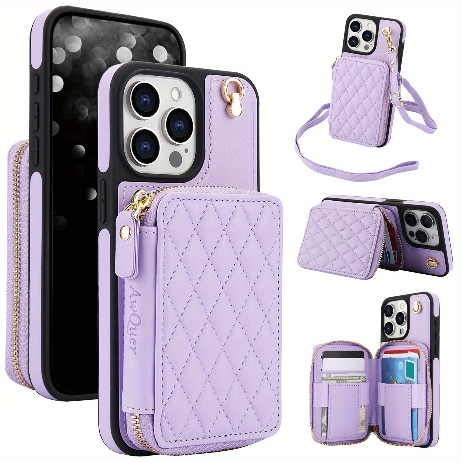 AWQUER Crossbody Faux Leather Case for iPhone Models 16E, 16, 15, 14, 13, 12, 11 Pro, X, XS Max, XR, 8, 7 Plus, SE 5G from 2024, 2022, And 2020, Featuring a Wrist Strap, Zipper Wallet, And Card Slot for Both Men And Women.