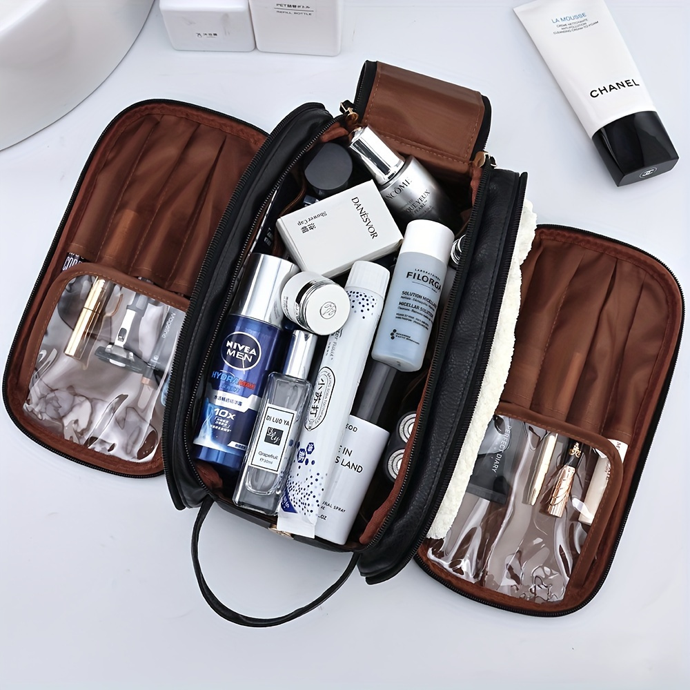 

Luxury Large Capacity Makeup Bag With Brush Holder - Waterproof, Dual Zipper Toiletry Organizer For Women | Portable Travel Cosmetic Case