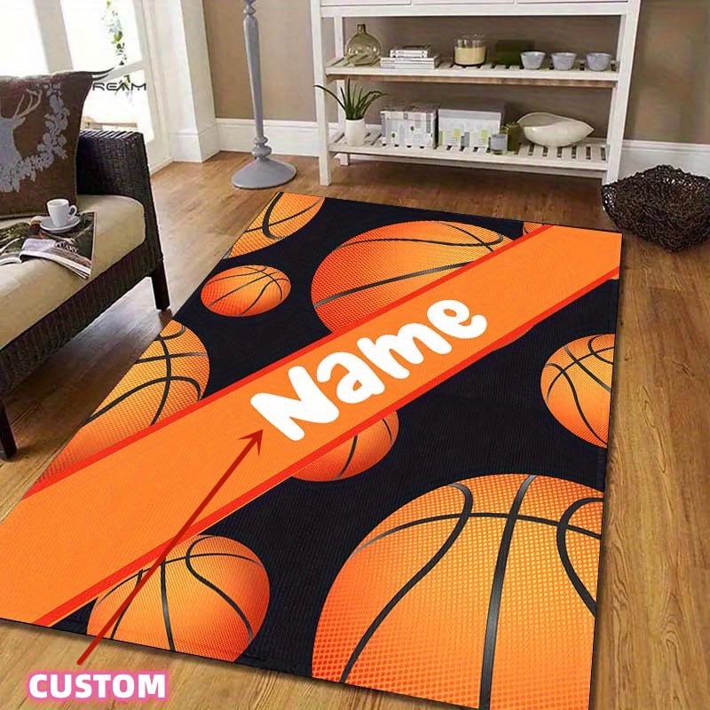 

Custom Basketball Art Design Personalized Name Area Rug, Polyester Non-slip Chair Mat For Office And Home Decor, Comfortable Carpet, Ideal For Holiday, , Christmas, Birthday Gifts - 800g/m²