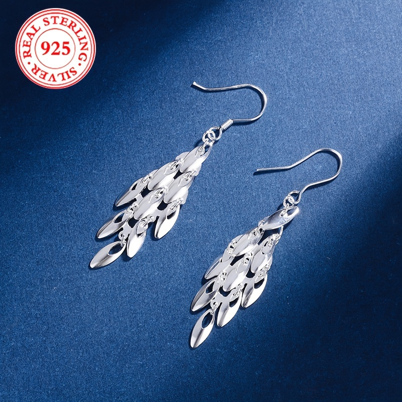 

1 Pair Of S925 Sterling Silver Bohemian Fashion Long Fringe Pendant Earrings - Hyposensitive - Platinum Plated - Glossy Drop Earrings - Light 3.3g/ 0.116oz- Perfect Feminine Elegance