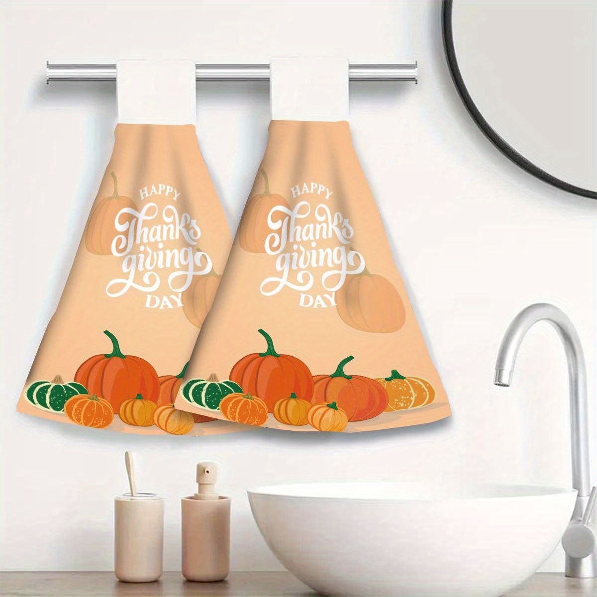 

2pcs Thanksgiving Kitchen Towel Set - Lightweight, Modern Polyester Dish & Tea Towels With Cute Cartoon Designs - Home Decor & Housewarming Gifts