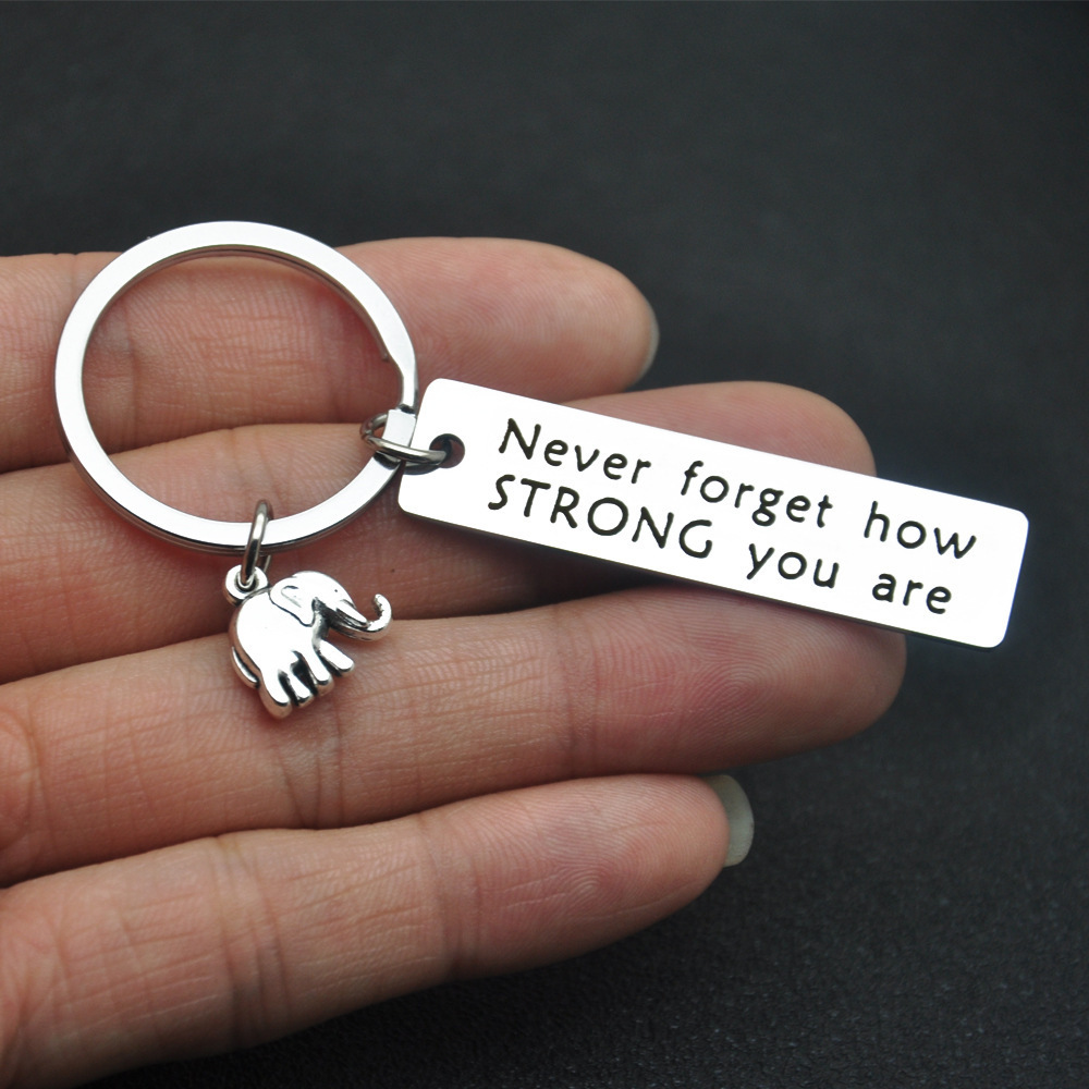 

Elephant Never Forget Keychain - Inspirational Positive Energy Stainless Steel Gift For Relatives And Friends