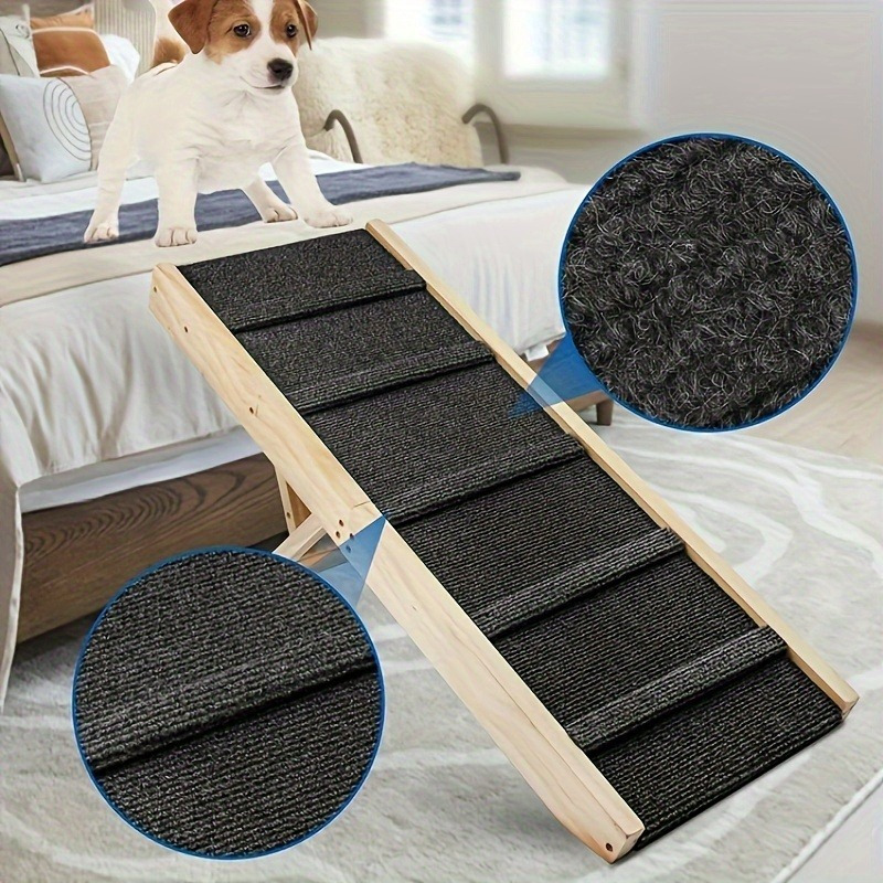 

Foldable Wooden Pet Ramp With Non-slip Traction Pads For Cats And Dogs – Ideal For Bed, Sofa, And Car