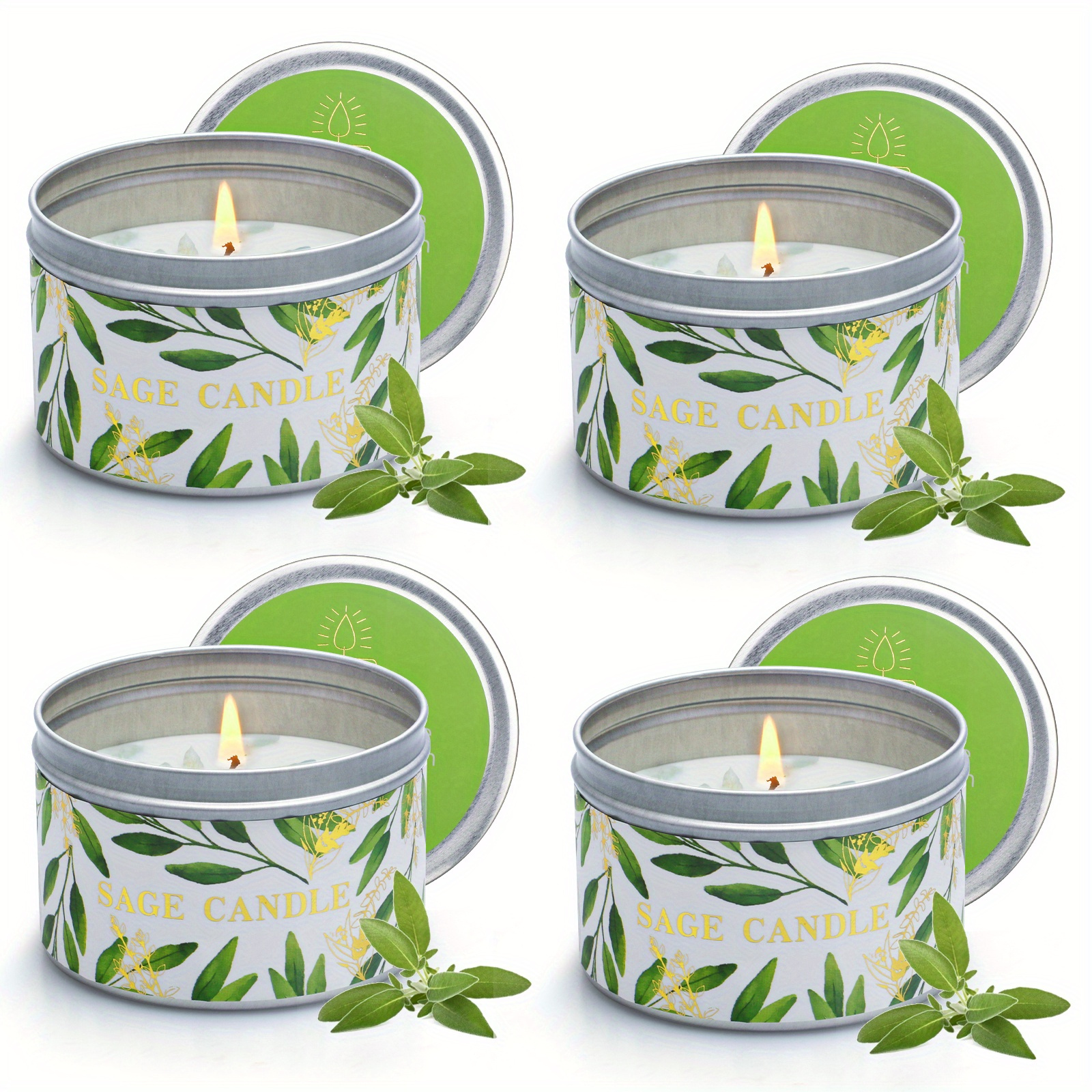

Cjvius 4 Pcs House Warming Gifts Pure White Sage Candle Set -18oz 120 Hour Long Lasting Natural Soy Wax Candle