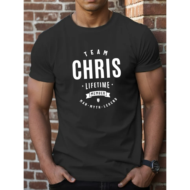 

'chris Lifetime' Letter Print Men's Casual & Comfy Crew Neck Short Sleeve T-shirt, Men's Summer Top