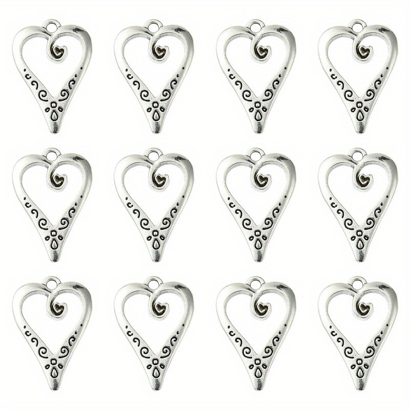

50pcs Silver Plated Heart Charm Vintage Hollow Pendant For Jewelry Making Earrings Necklace Diy Accessories