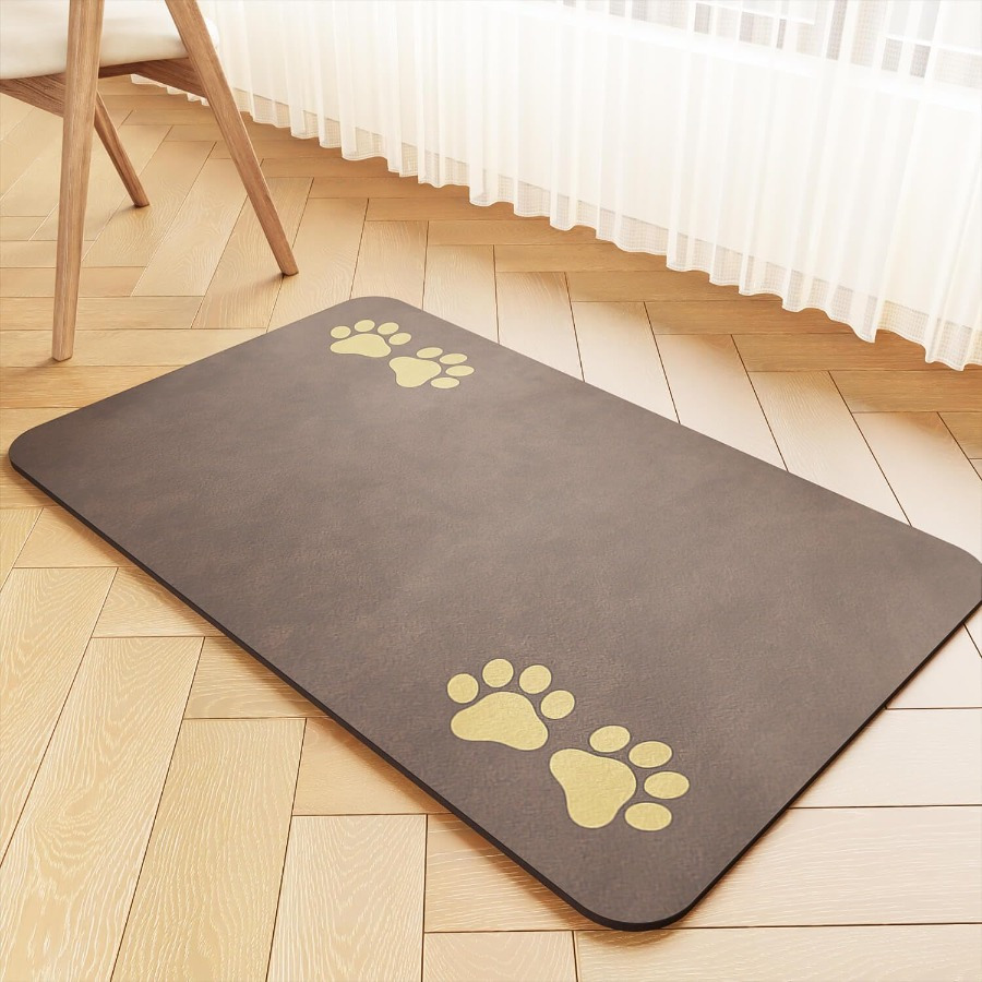 Pet Feeding Mat - Absorbent Pet Placemat For Food And Water Bowl, Dog Food Mat With Waterproof Rubber Backing, No Stains Quick Dispenser Mat For , Beige-12 X20