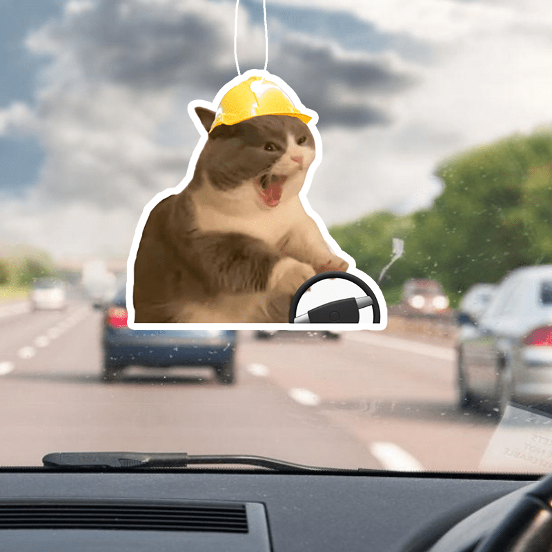 

Cat Driving With Helmet Design Car Air Freshener, 1pc Paper Scented Tablet, Long-lasting Fragrance For Vehicle Interior, Fun Novelty Hanging Pendant For Car Mirror Accessories