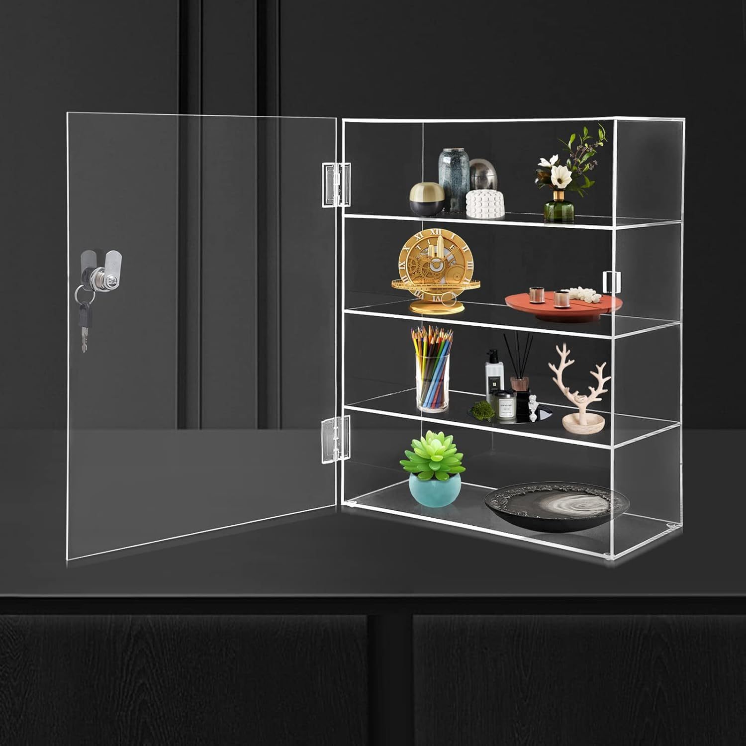 

4 Acrylic Display Case For Mini Pop Figures Transparent Display Cabinet With Lock, Acrylic Display Box Clear Display Case For Mini Toys Collections Stone