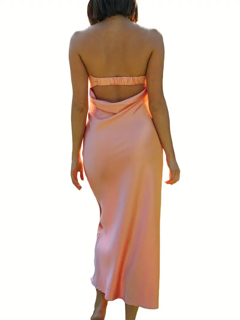 elegant shoulder backless maxi dress solid peach color - Temu elegant shoulder backless maxi dress solid peach color - Temu
